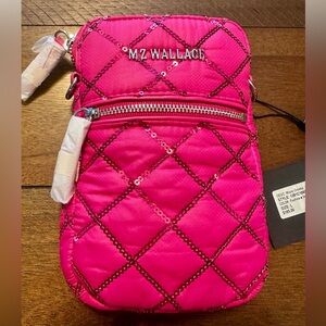MZ Wallace Micro Crosby Fuchsia Sequin Crossbody Bag
